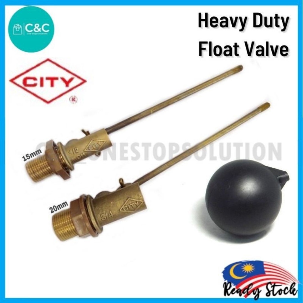 CITY Heavy Duty Float Valve Size 1/2" & 3/4" (15mm) (20mm) For Water Tank With Poly Ball Toilet