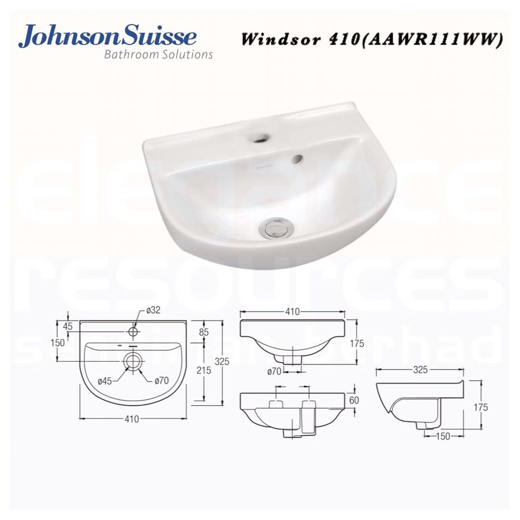 Johnson Suisse Windsor 410 Wall Hung Basin | Shopee Malaysia