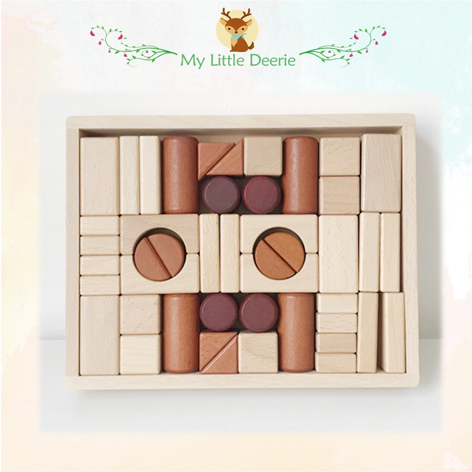 Premium Wooden Natural Colour 46 Pc/58 Pc Building Blocks Children Kids ...