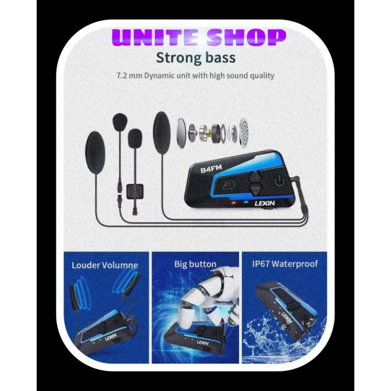 Lexin B4FM Intercom Bluetooth Communication Motorcyclr Shopee