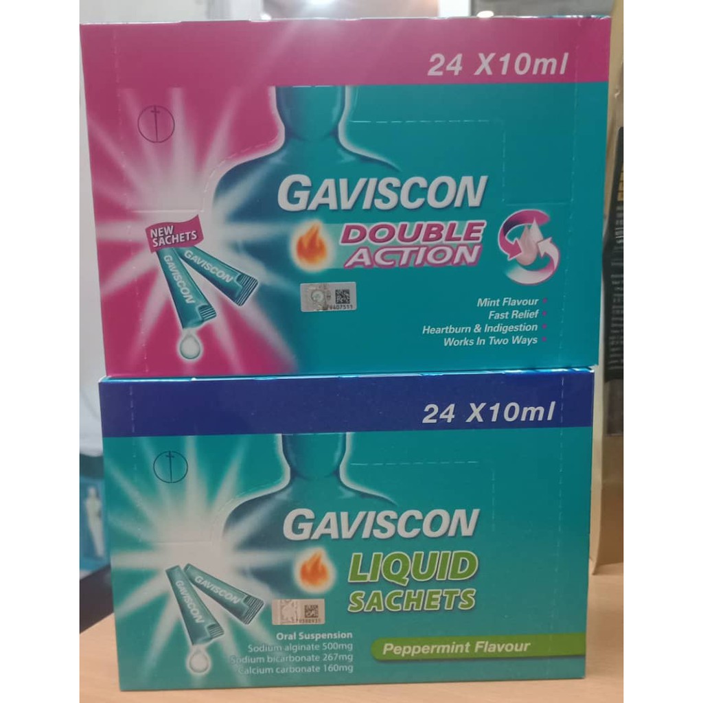 GAVISCON 【DOUBLE ACTION/LIQUID SACHETS(Peppermint】 24 X 10ML Shopee