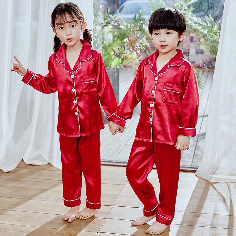 Kids Baby Baju Tidur Sleepsuit Children Sleepwear Pajamas Set Long Sleeve Silk Stain Boys Girls Pyjamas Suit Shopee Malaysia