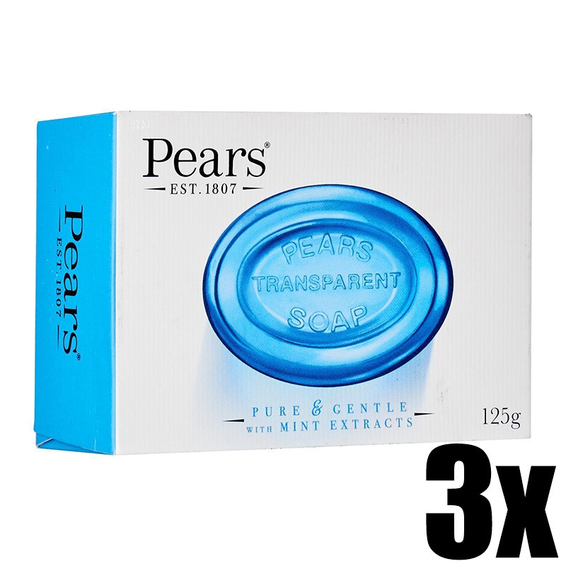 3x Pears Blue Pure & Gentle Transparent Bar Soap 125g (Sabun Mandi