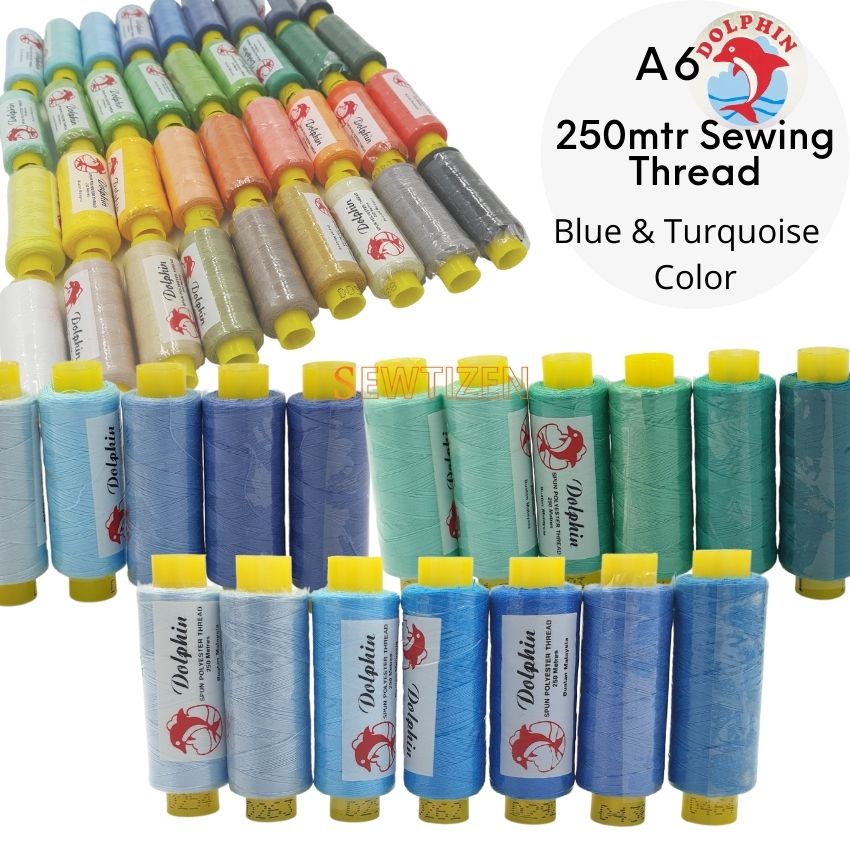 250 mtr Dolphin Sewing Thread/Benang Dolphin Jahitan Pakaian |A6| Blue ...
