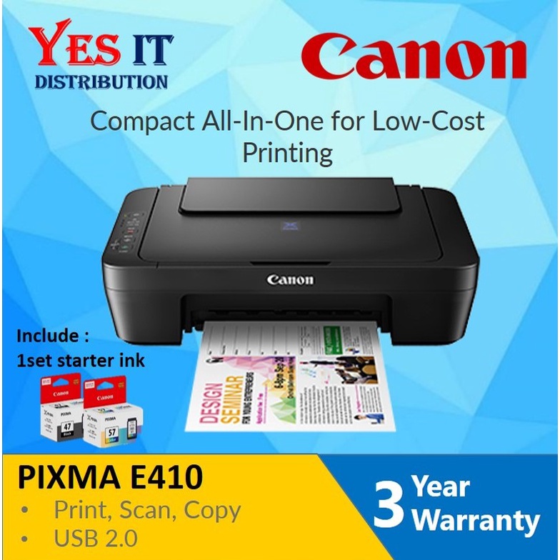 Canon Pixma E410 Ink Efficient 3 in 1 Inkjet Printer | Shopee Malaysia