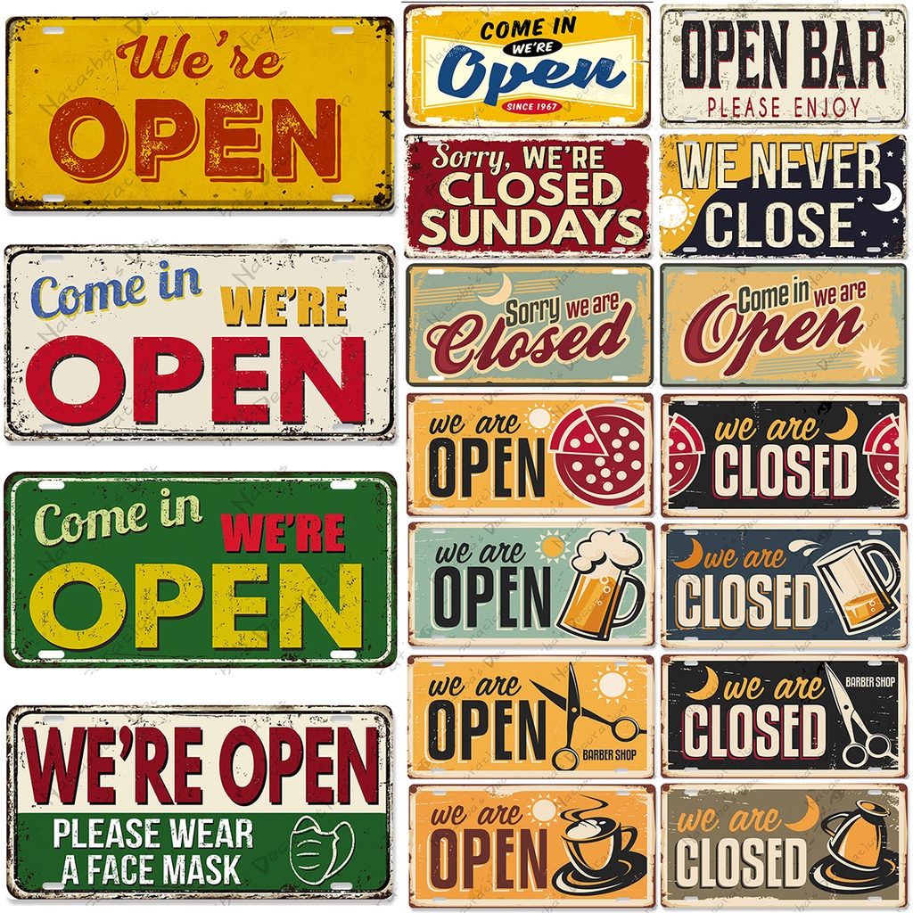 OPEN And CLOSE Wall Plate Metal Signs Vintage Poster Metal Plaque Club ...