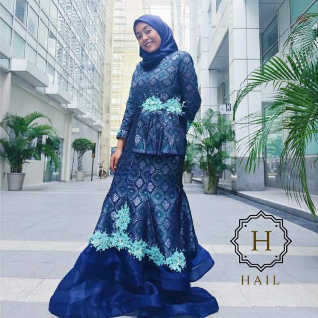 Dress Wedding Nikah Songket Navy Blue | Shopee Malaysia