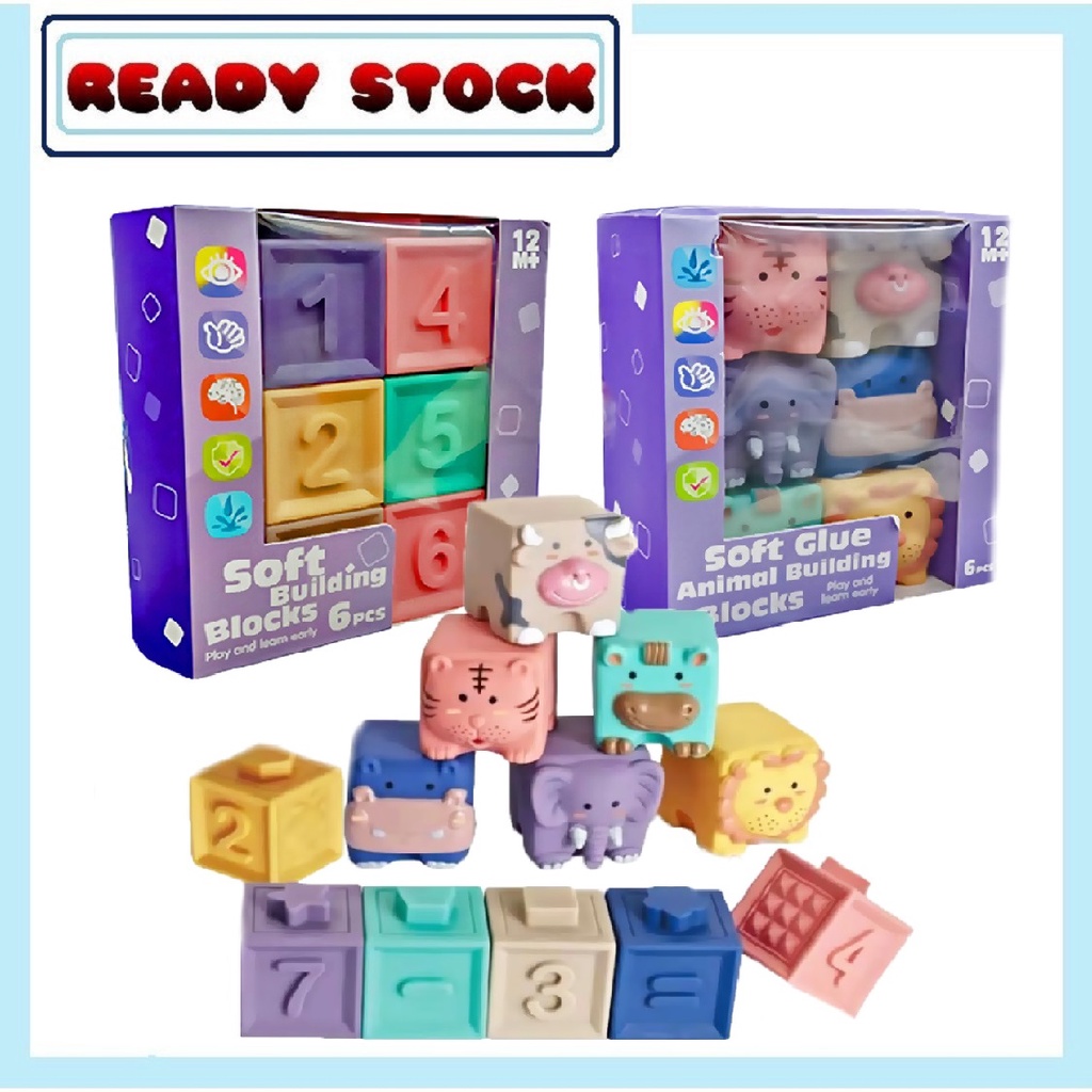 6pcs Animal / Number Solf Building Blocks Toys Early Learning ...