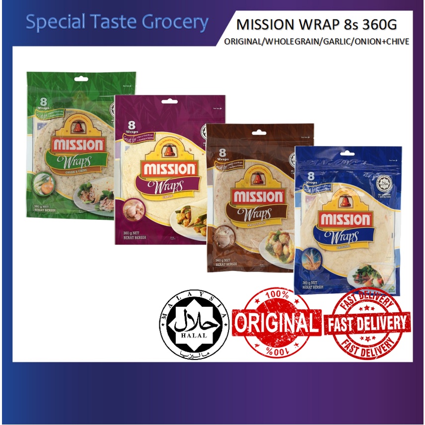 Free Shipping Mission Wraps 8s 360G Original/Wholegrain/Garlic/Onion