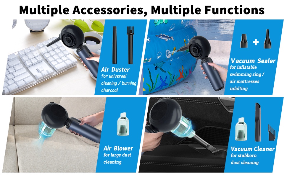 4-in-1 Wireless Air Duster Vacuum Cleaner Cordless Compressed Air ...