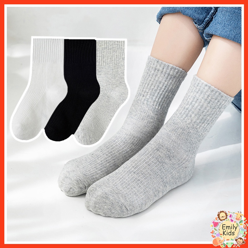 Ready Stock 5 Pairs Kids Black school stockings Pure Color Cotton ...