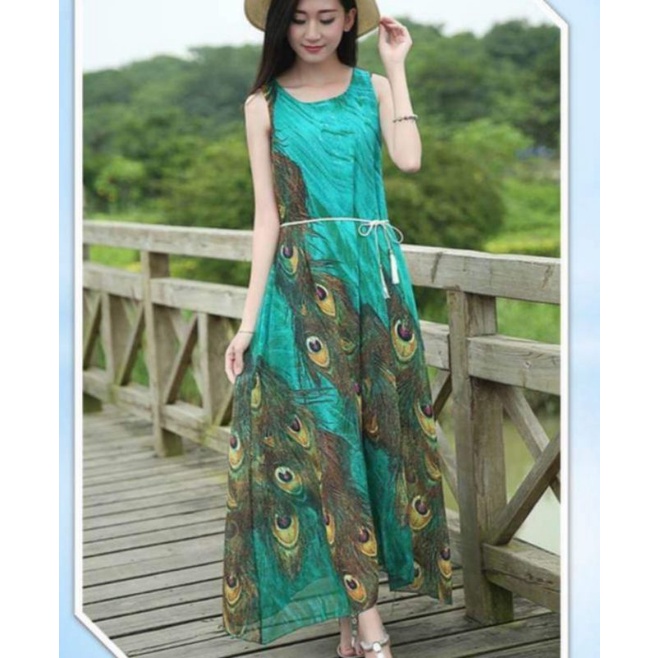 sachin and babi light blue dress dressystar Floral Print Chiffon Midi Dress Peacock