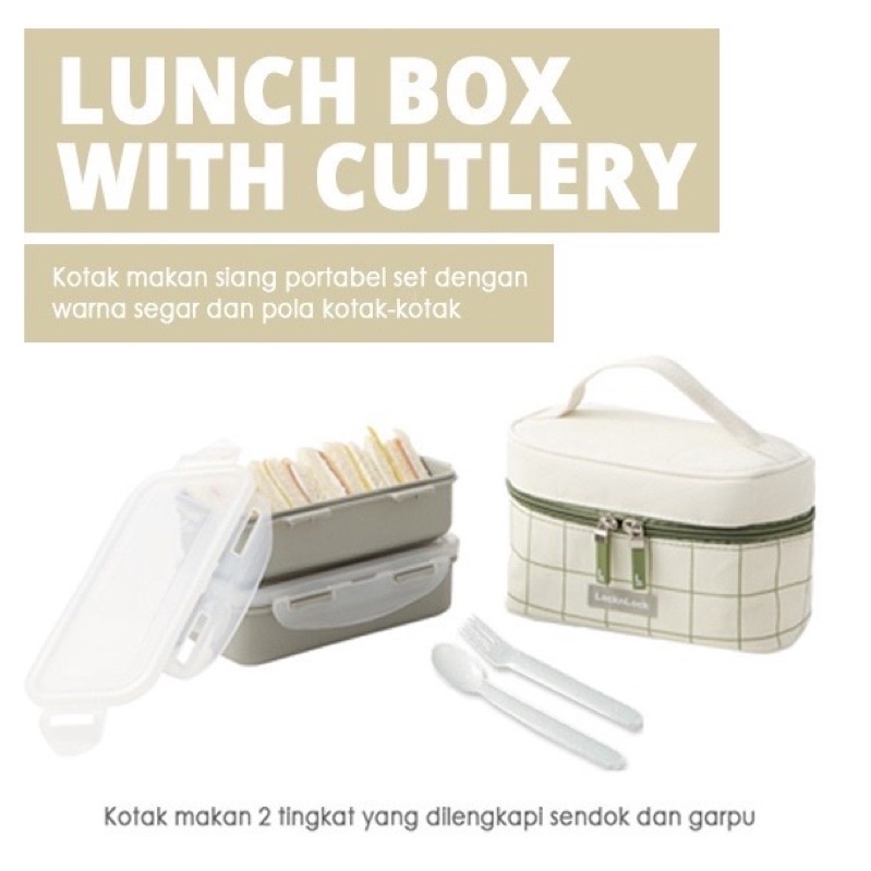 Lock n Lock lunch Box 2pcs with Bag & Spoon Fork Set Aesthetic lunch