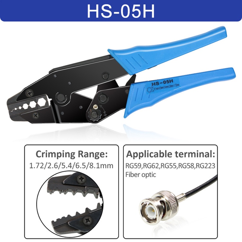 HS-05H BNC Crimping Tool RG55/RG58/RG59/RG62/RG223 Head Crimping Pliers ...