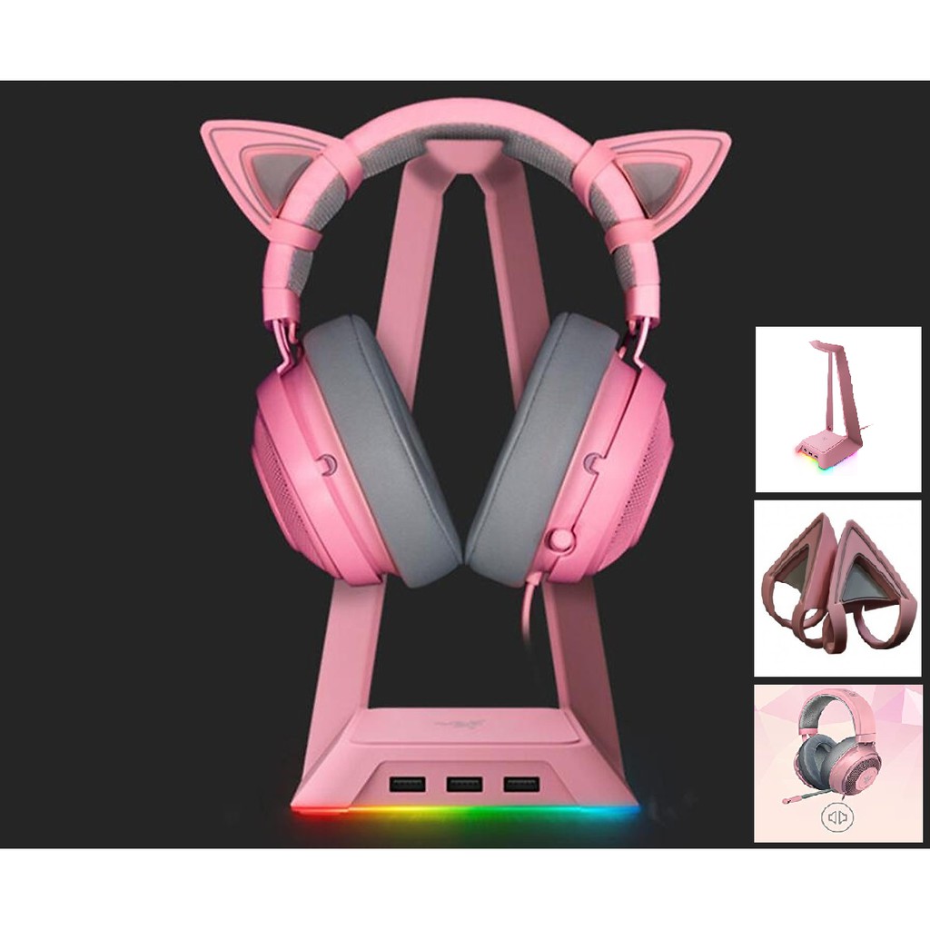 3 In 1 Bundle Razer Kraken Razer Kitty Ears Razer Headset Base Station Chroma Quartz Pink 1744