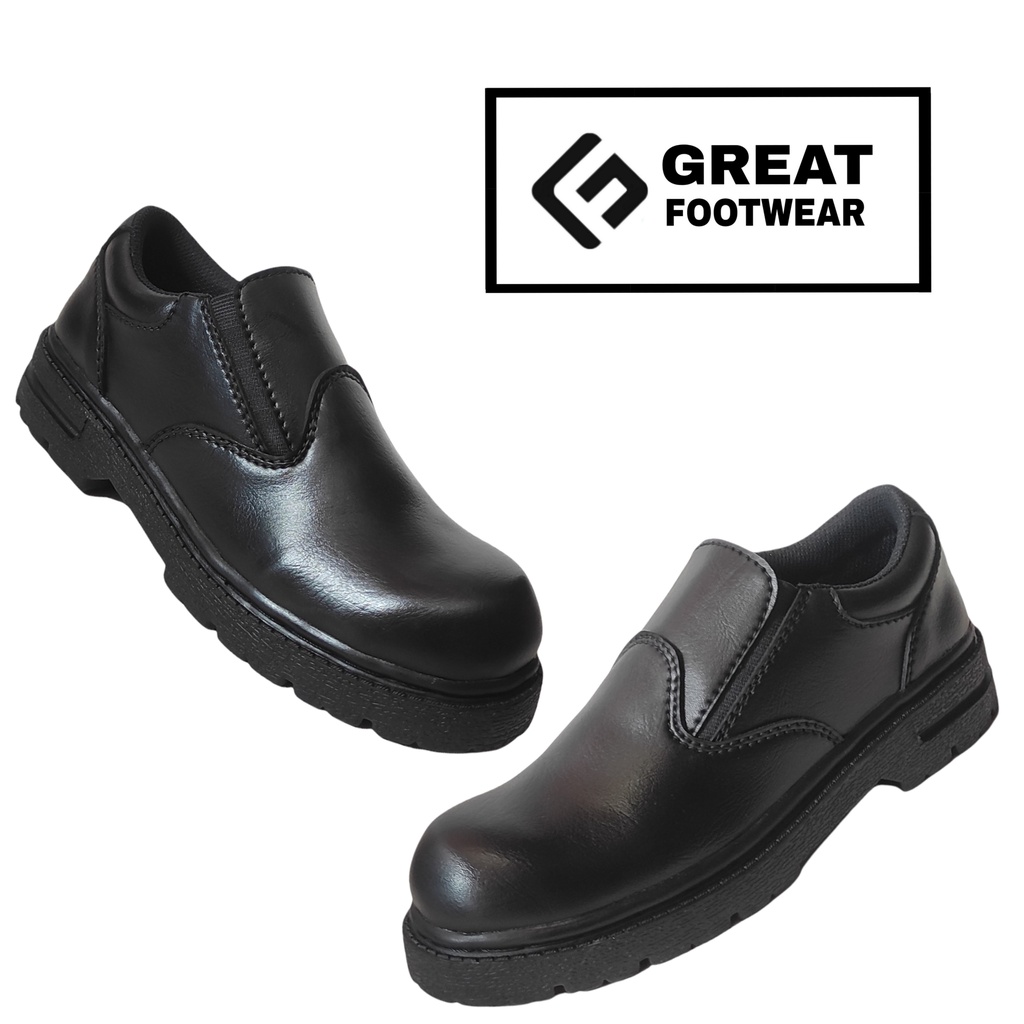 HITAM Women s Slip On Safety Shoes Black Steel Toe Safety Boots Original Work Shoes Great Footwear Shopee Malaysia