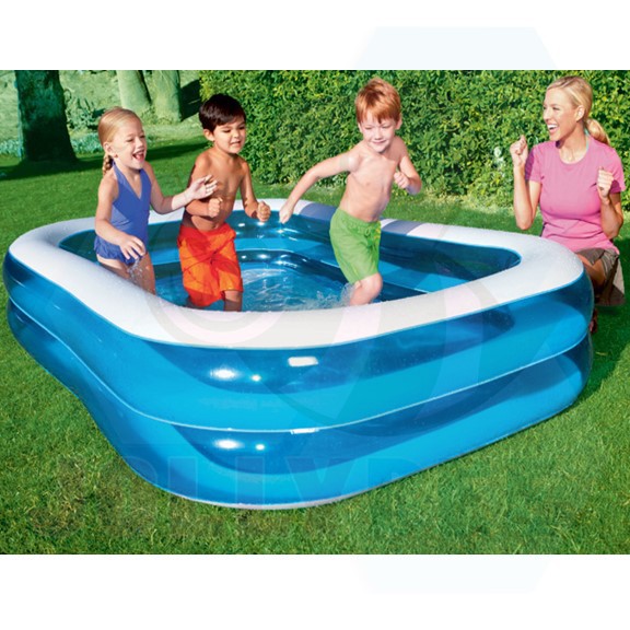 CRYSTAL Inflatable Swimming Pool 2 Rings Rectangular Family Kids Size ...