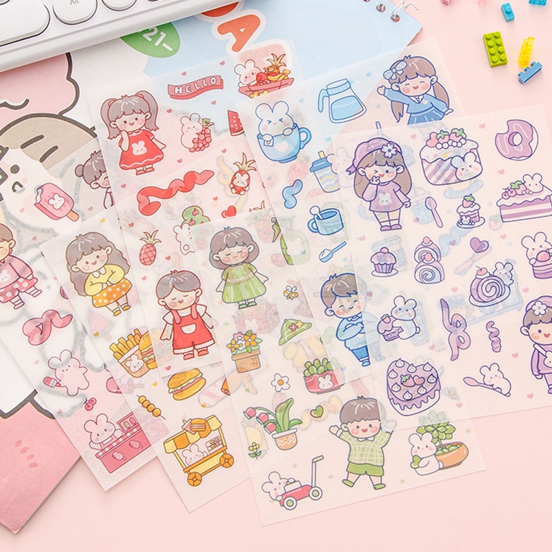 4 Sheets Cartoon Girl Series Washi Stickers Pack Student Lovely ...