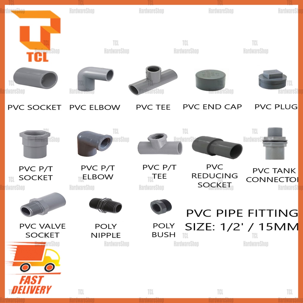 [1/2inch (15mm)] PVC Pipe Fitting-Socket/Elbow/Tee/plug/poly nipple ...