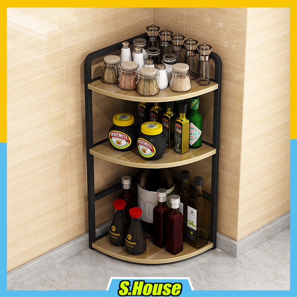 Corner Seasoning Condiment Storage Rack Organizer Kitchen Rak Besi ...