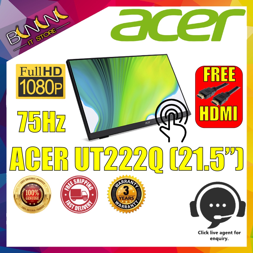 ACER UT222Q 21.5" IPS Touch Screen Monitor (D-SUB,HD MI,MHL) | Shopee ...