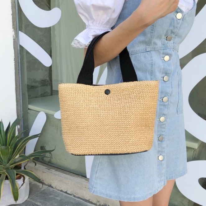 Woven handbag murah cantik beach straw top handle bag women korean ...