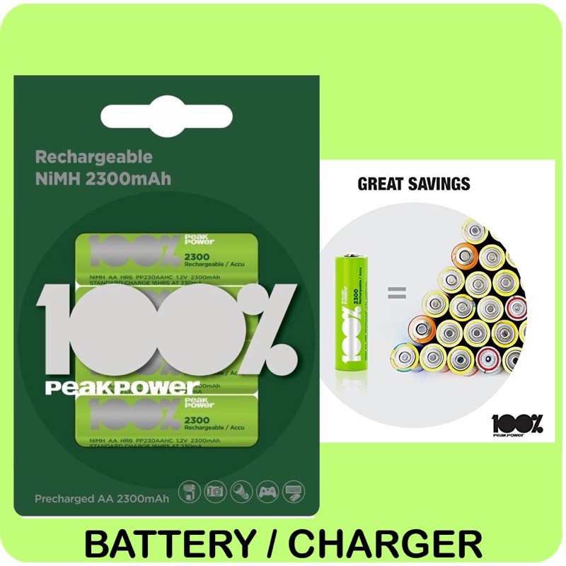 AA Rechargeable 2300mAh 100%PeakPower NiMH Batteries - Pack of 12