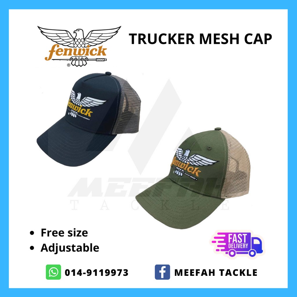 Meefah Tackle】Original Fenwick Trucker Mesh Cap Adjustable Cap Olive -  Outdoor Fishing Apparel Accessories