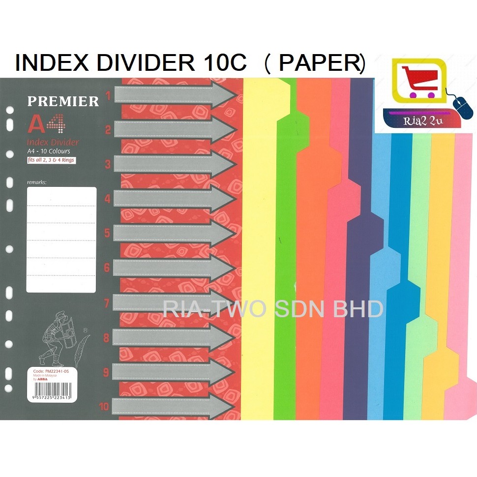 Premier Index Divider 5/10 Tabs Colours / Index Divider 10c (Value Pack