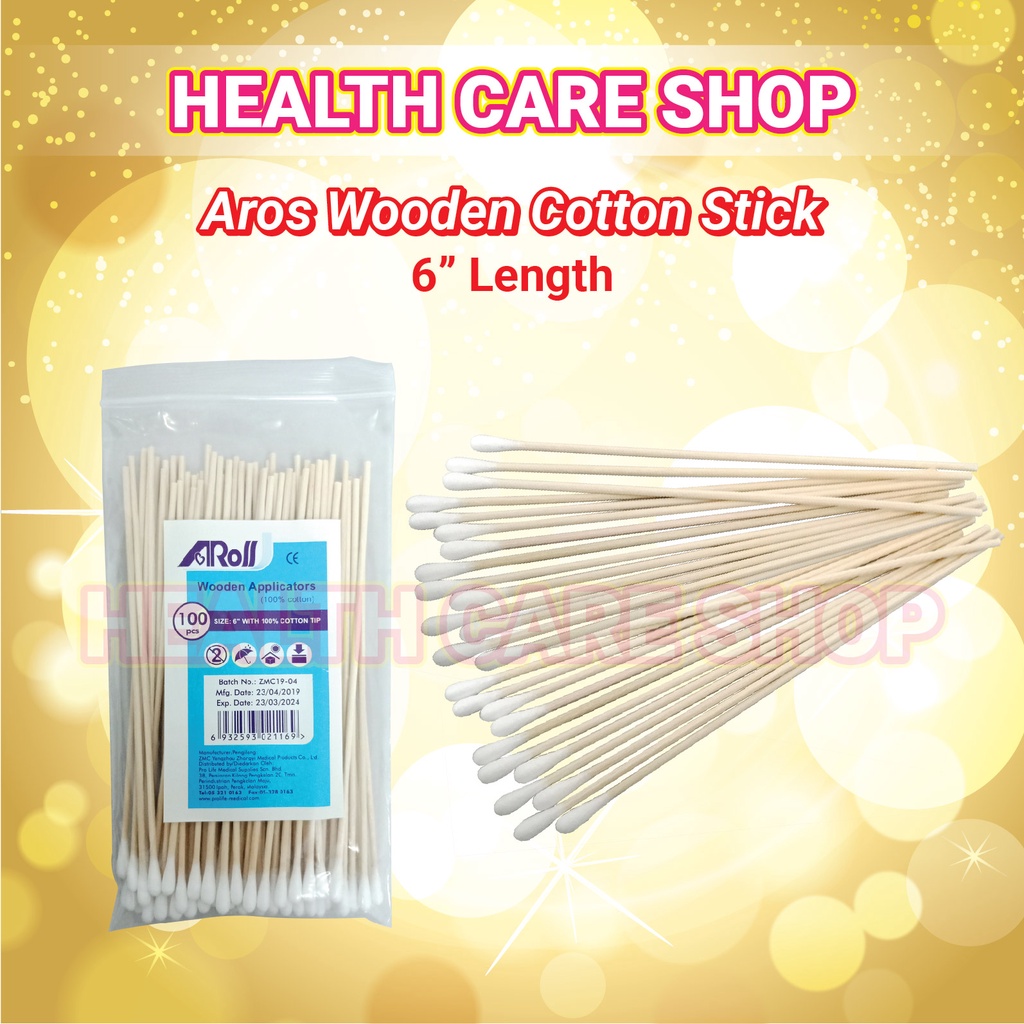 Aros / Primes Wooden Applicators 6inch With 100 Cotton Tip / Wooden