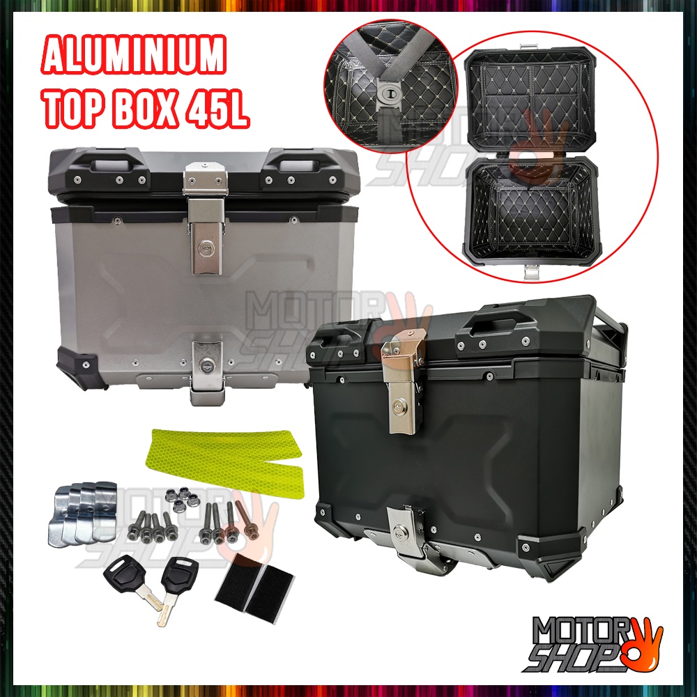 MOTORCYCLE TOP BOX KOTAK MOTOSIKAL ALUMINIUM 45L UNIVERSAL WITH ...
