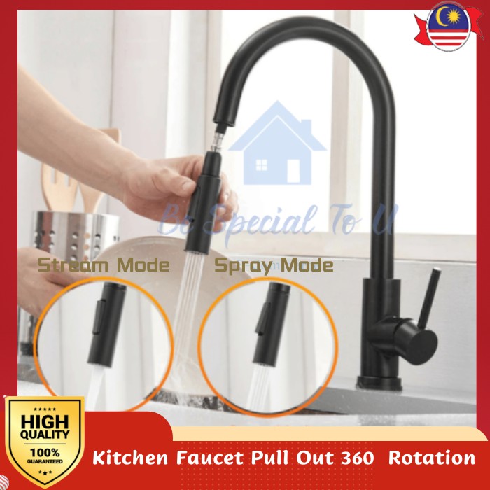 M'sia SUS304 Kitchen Faucet Two Mode Spray Sink Faucet Single Hole Pull ...