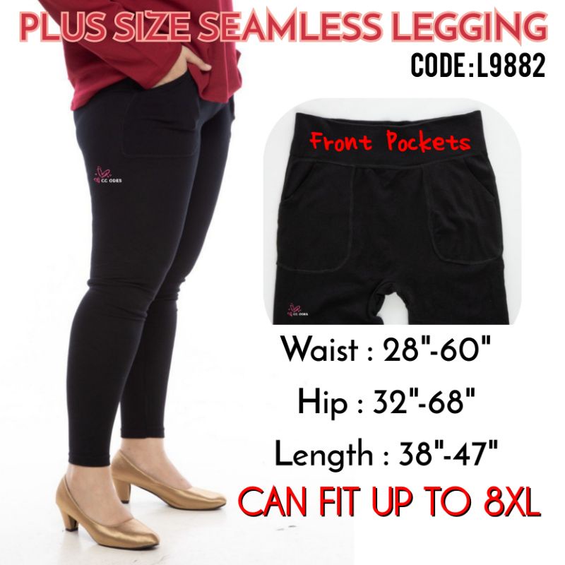Ready Stock}Plus Size 5xl-8xl Stretchable Seamless Pockets Legging Leggings#L9882