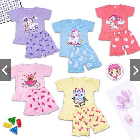 Ruffle Character Set / Girls Suit with Cartoon Character Image | Shopee ...