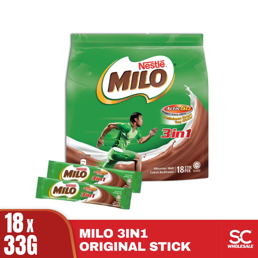 Nestle MILO 3 in 1 Activ-Go Chocolate Malt Powder 33g x 18s | Shopee ...