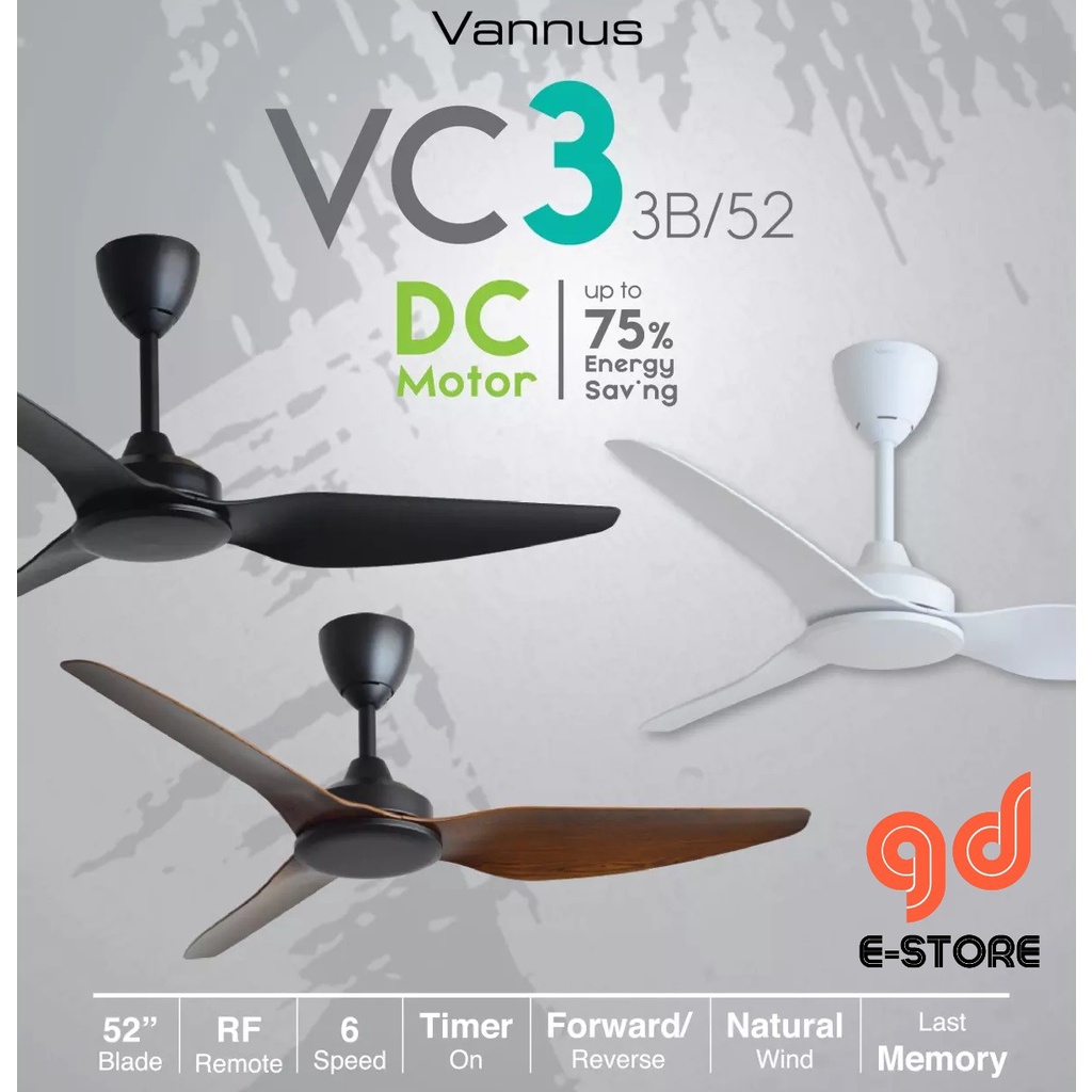 ALPHA Vannus - VC3 3B 52 Inch DC Motor Ceiling Fan with 3 Blades (6 ...