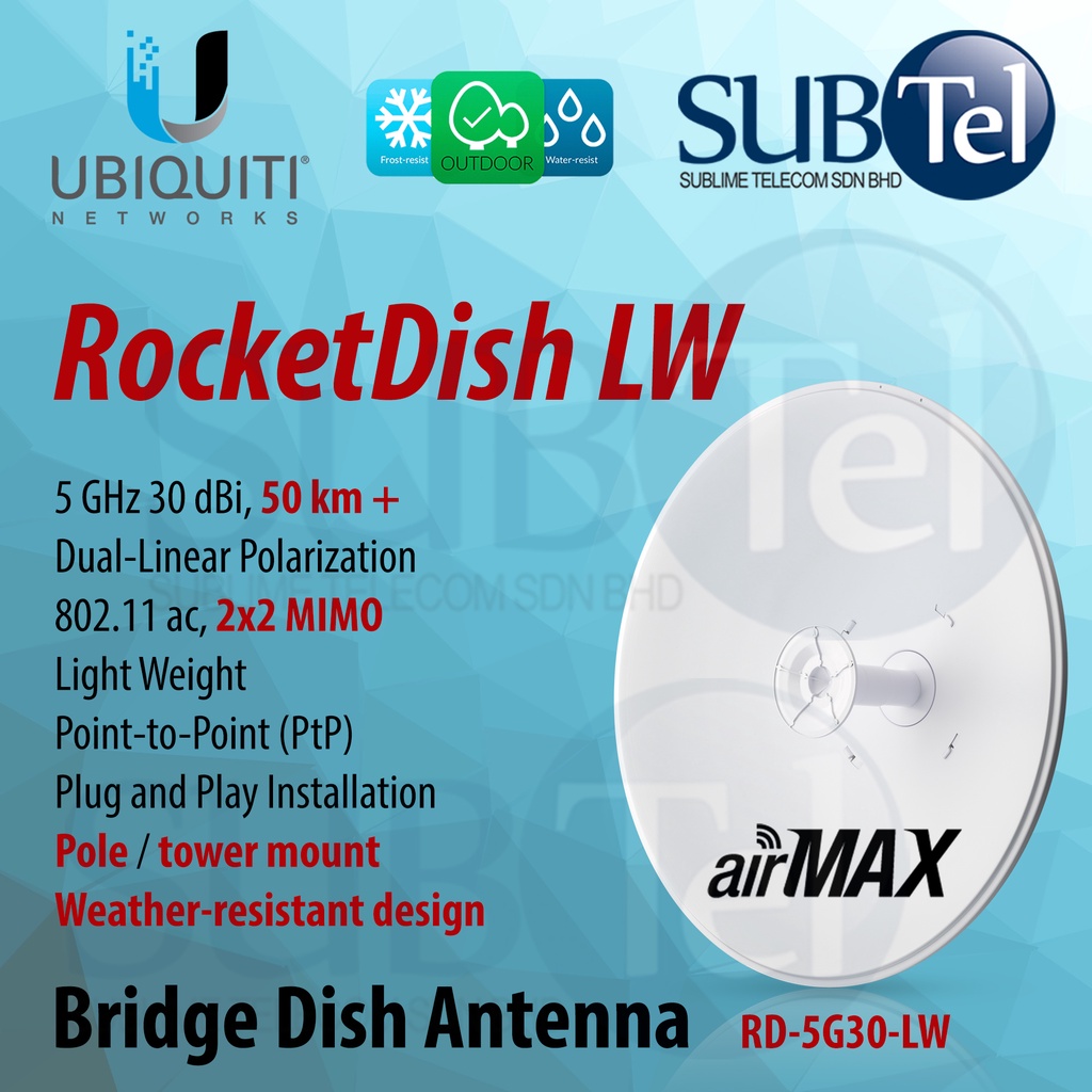 Rd G Lw Ubiquiti Networks Rocketdish Ghz Dbi Airmax X Mimo