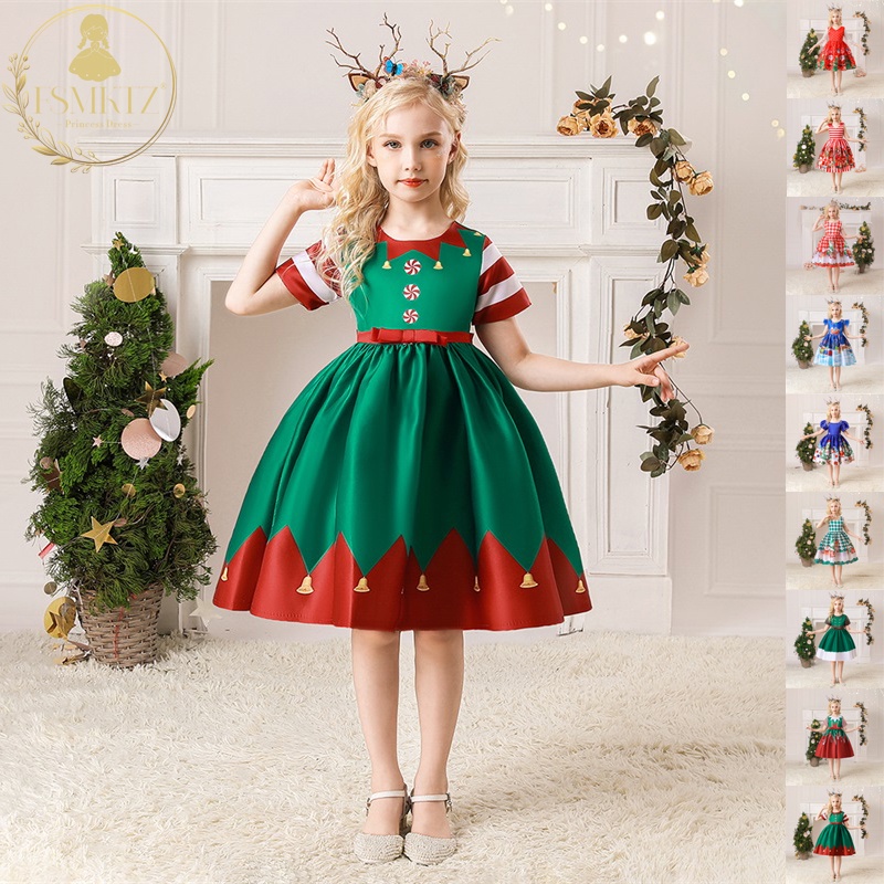 FSMKTZ Fancy Carnival Green Winter Dresses Christmas Dress Santa Claus Cosplay Costume Children Birthday Party Princess Baby Girls Clothes 3 Years