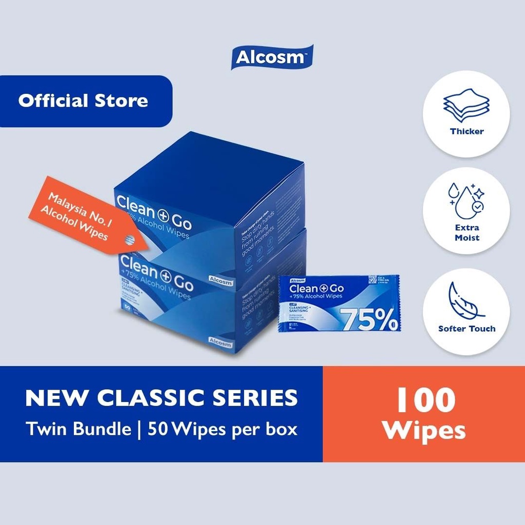 [Expiry Date 12/8/2024] Alcosm™ 75 Classic Alcohol Wipes Individual Sheet ( 50s' x 1 Box