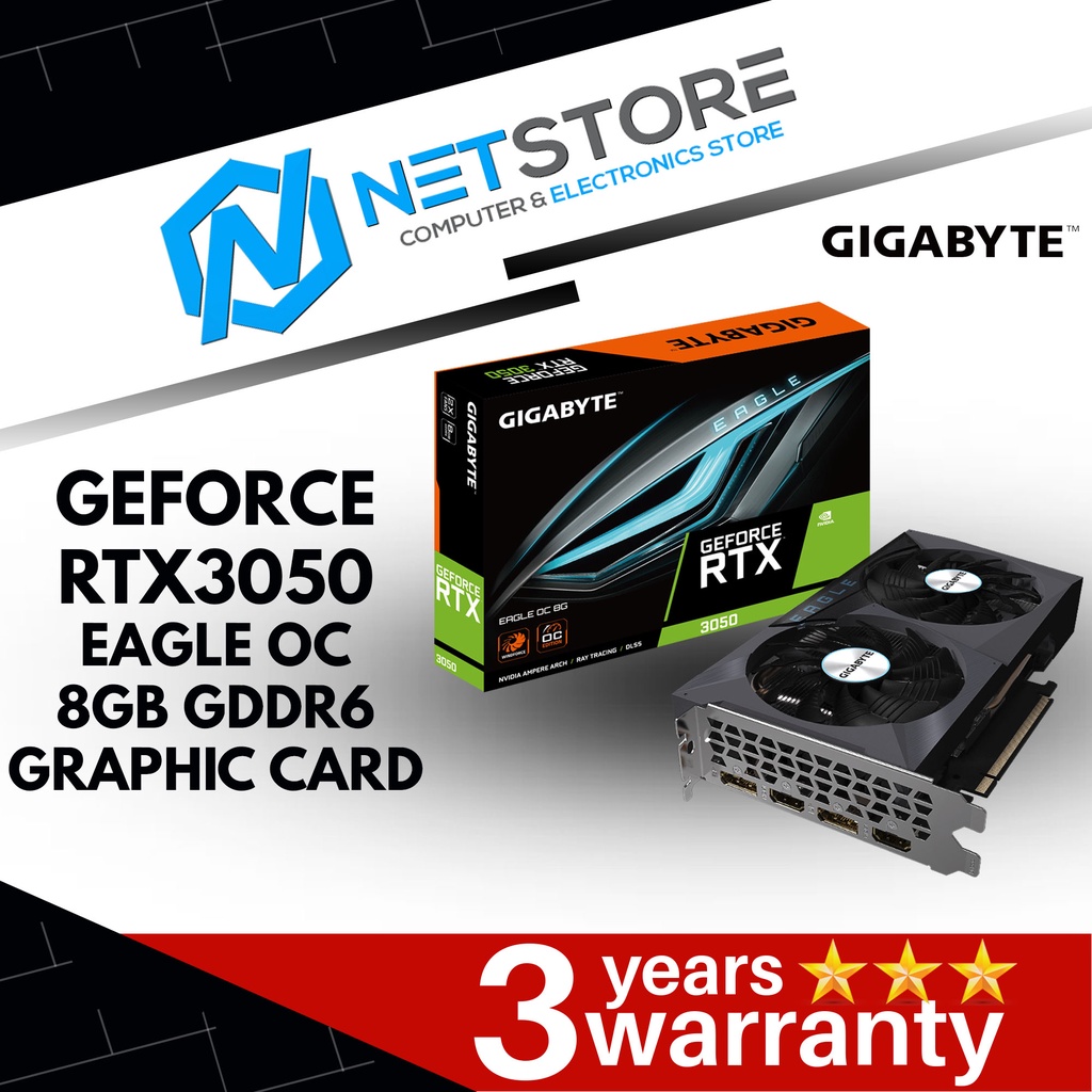 GIGABYTE GEFORCE RTX3050 EAGLE OC 8GB GDDR6 GRAPHIC CARD - GV ...