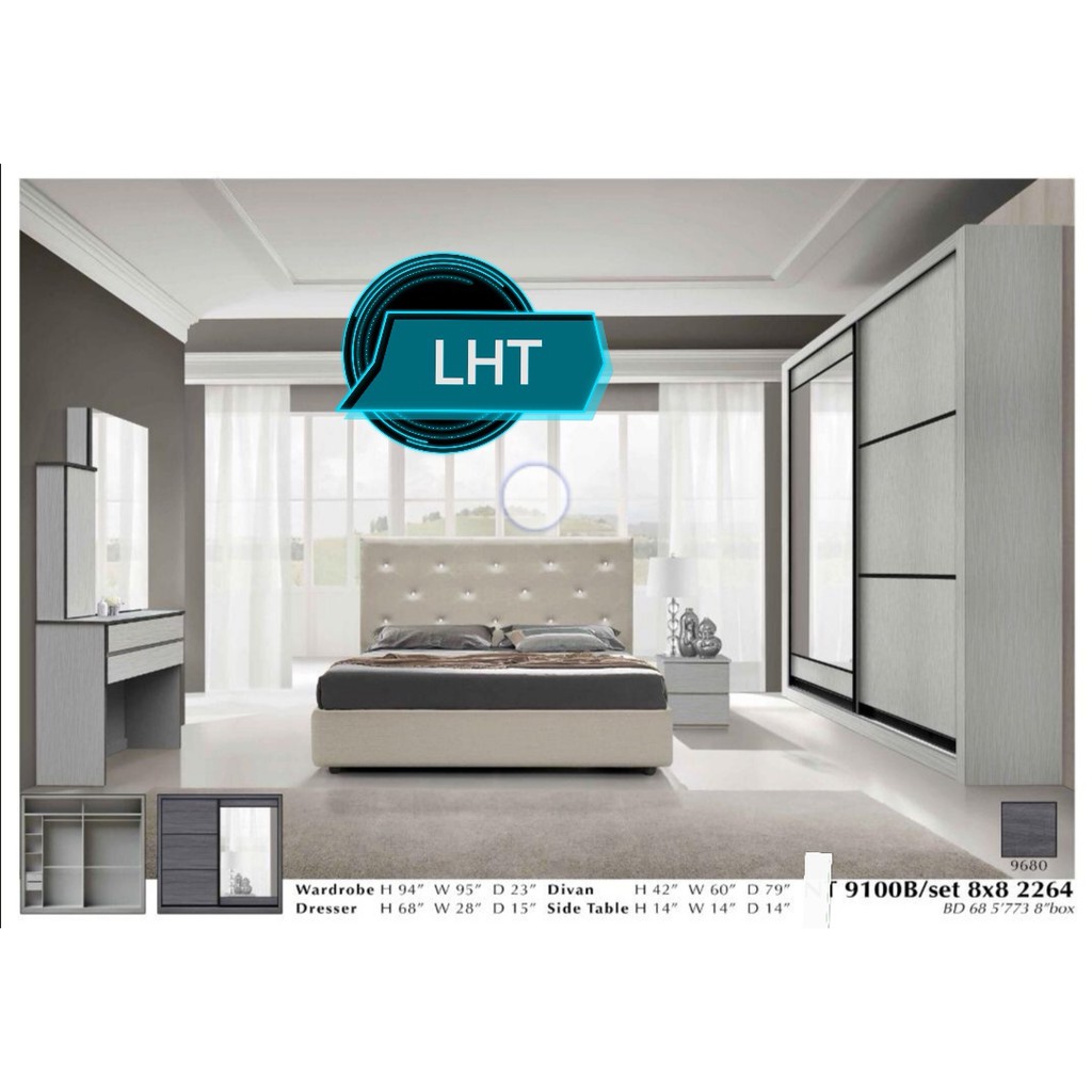 LHT Model 9100 8x8 ️ Bedroom Set Sliding Doors Wardrobe 8'ft Lenght ️ 8 ...