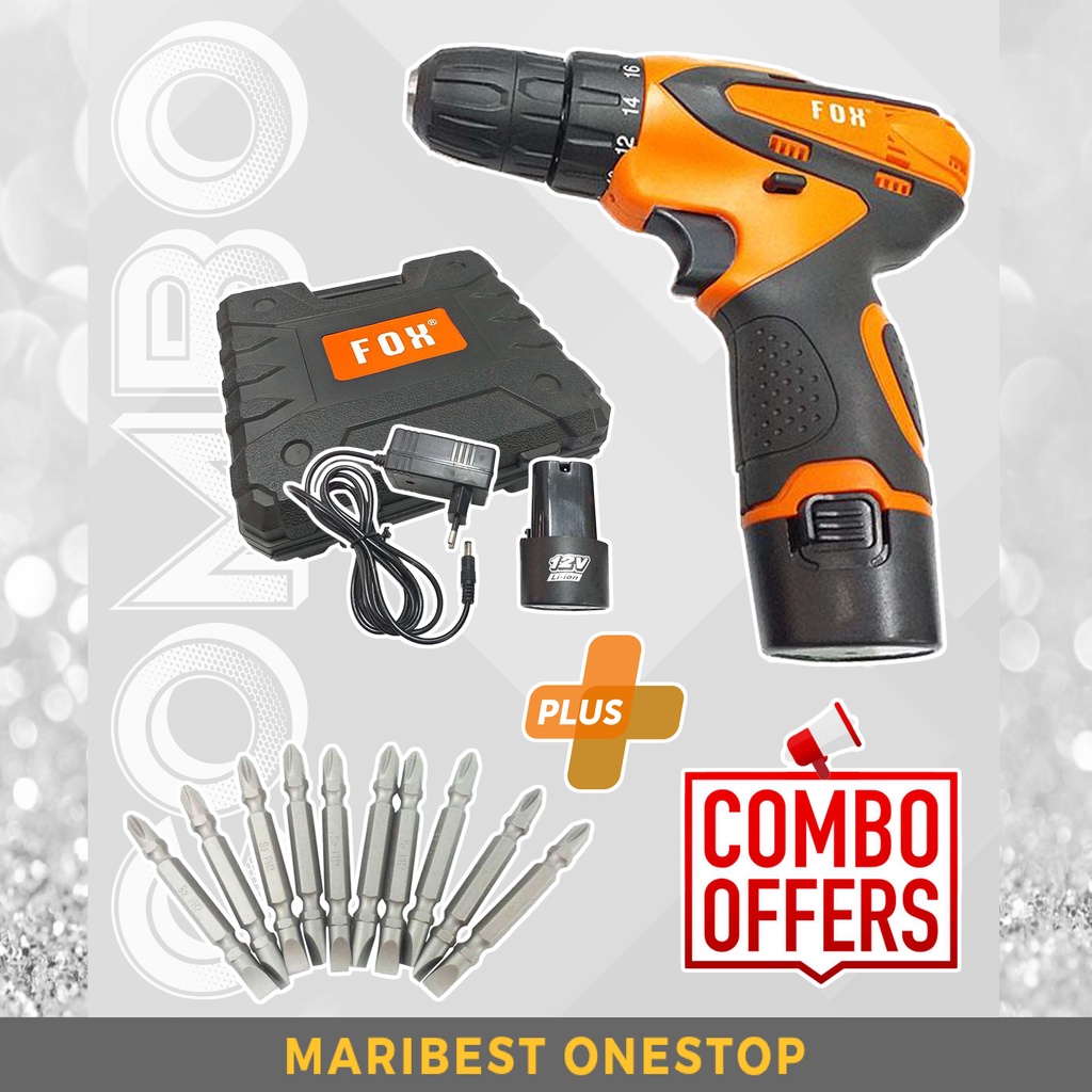 COMBO FOX CORDLESS DRILL AND 45MM SCREWDRIVER BIT +- | Shopee Malaysia
