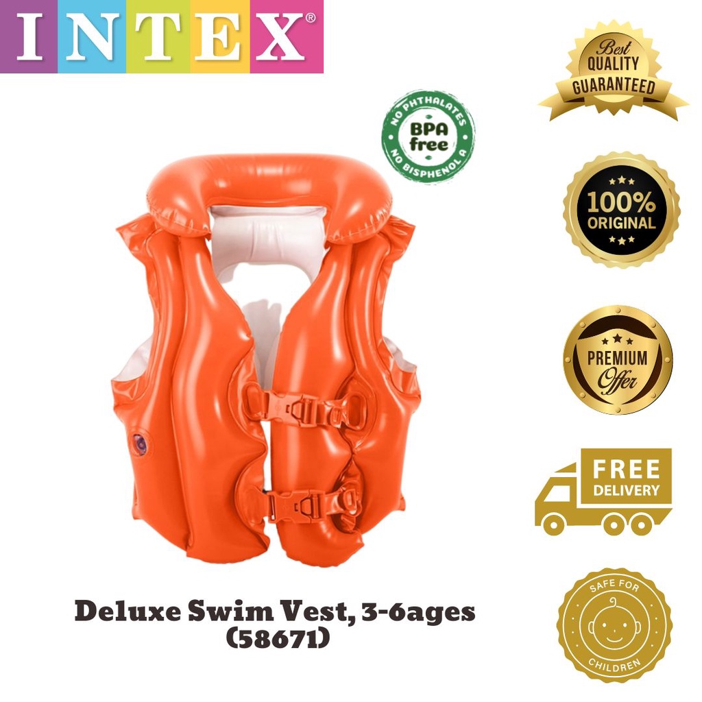 58671 INTEX Deluxe Swim Vest / Life Jacket Kids Life Jacket Pool Float ...