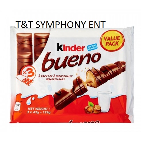 Kinder Bueno Milk Chocolate Family Pack (6 x 43g bar, 12 pieces )total