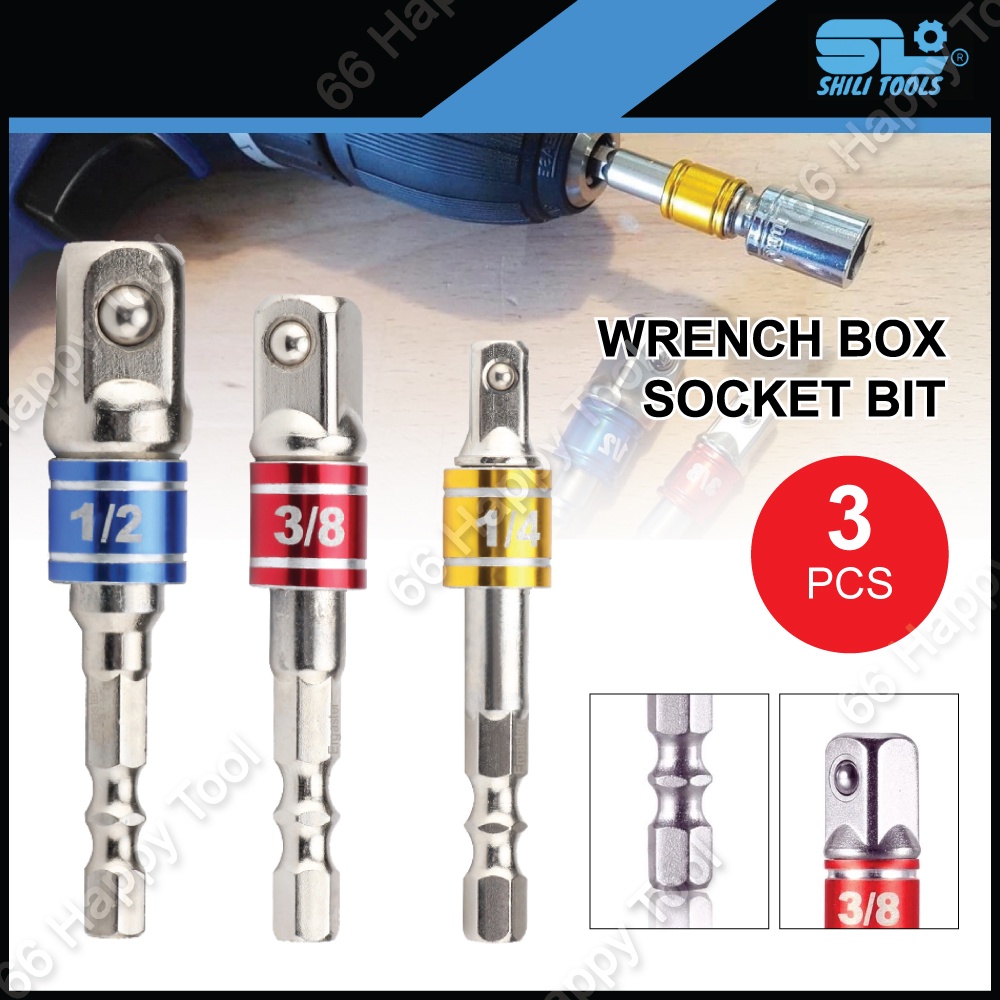 SHILI TOOLS 3pcs Wrench Box Socket Bit Square Nuts Socket 1/4" Drive