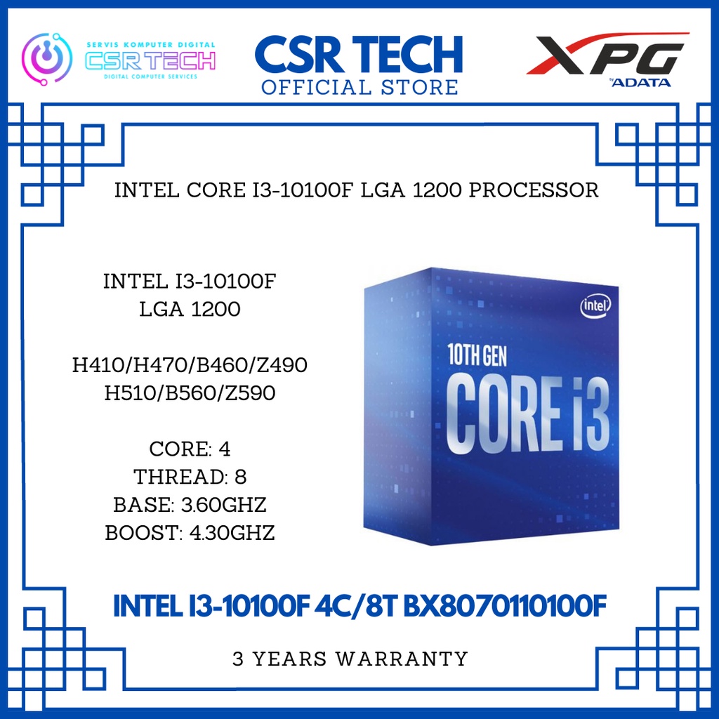 𝗜𝗡𝗧𝗘𝗟 I3-10100F 10TH GENERATION LGA 1200 SOCKET 3.60GHZ - 4.30GHZ ...