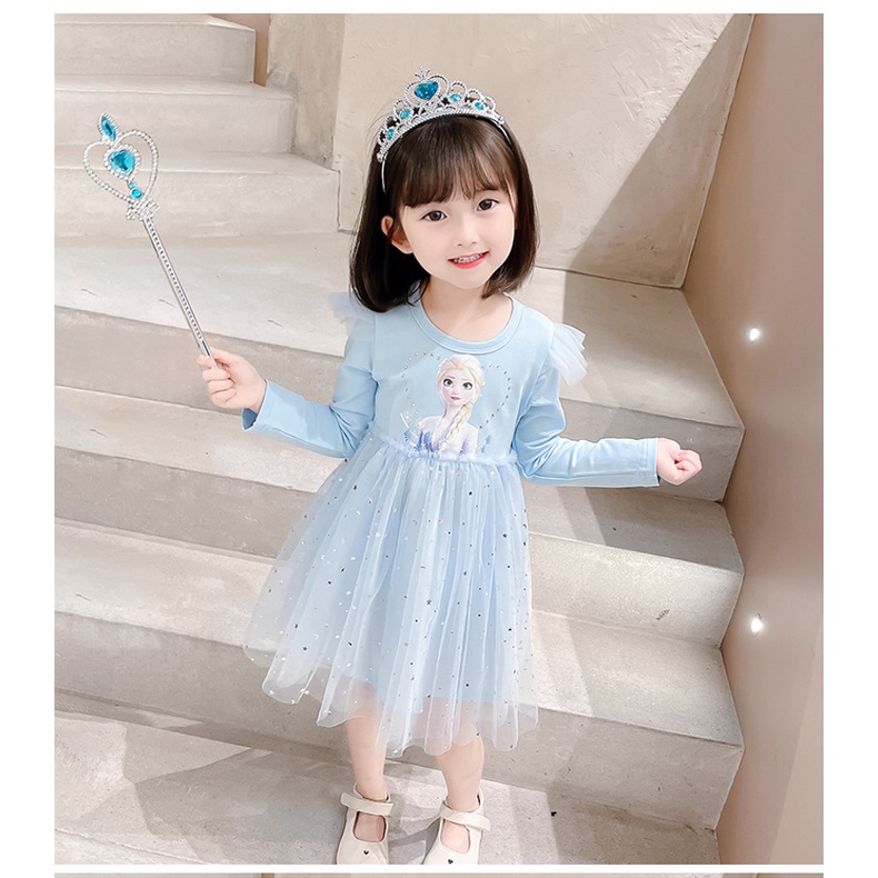 Frozen Princess Elsa Blink Lace Dress Long Sleeve for Kids Girl Kanak  Perempuan | Shopee Malaysia