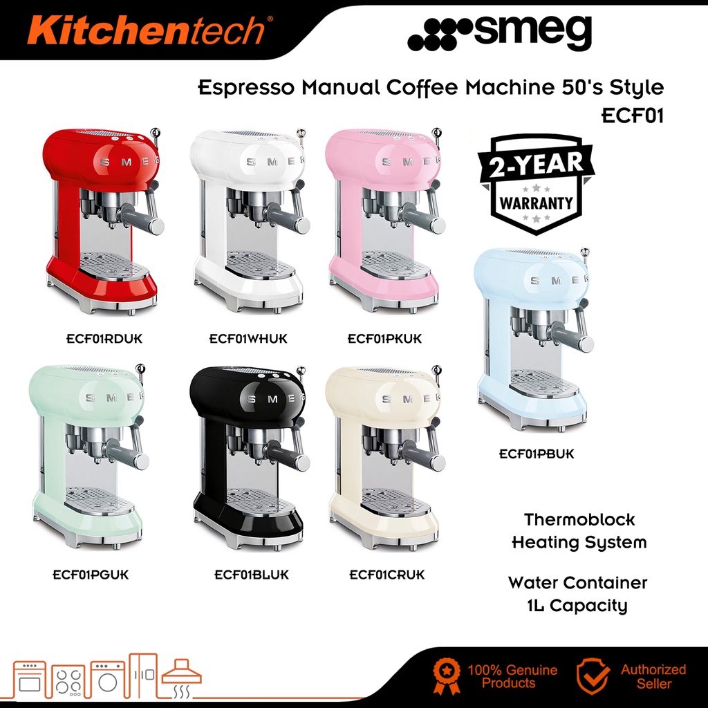 Smeg ECF01 Espresso Manual Coffee Machine 50's Style ECF01BL