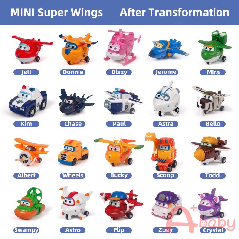 A baby Kids MINI Super Wings Original Auldey Toys Action Figure Robot Transformation Jett Dizzy Children Airplane Defor