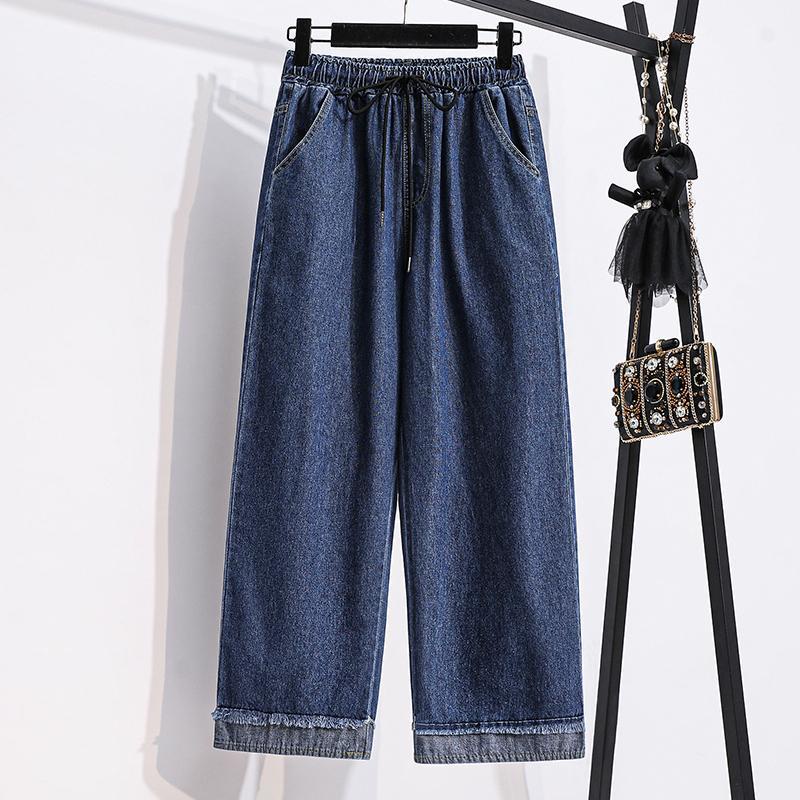 Plus Size Women's High Waist Ankle Jeans Elastic Waist Wide Leg